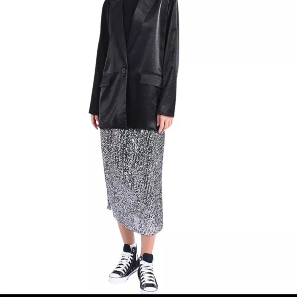 Le Soir Molly Bracken silver sequin Shimmer Metallic midi skirt